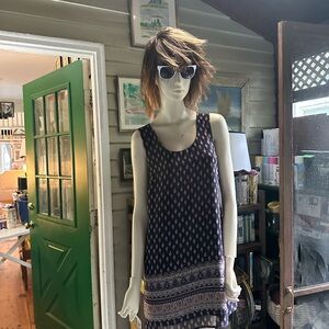 Patterned navy just fab BOHO Sleeveless Dress